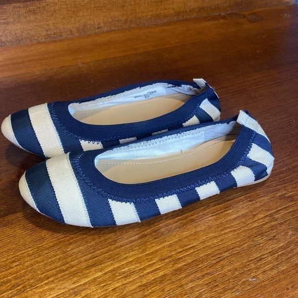 JCrew "crew cuts" navy blue/cream stripe ballet flats 65875 Size 3 - Picture 7 of 13
